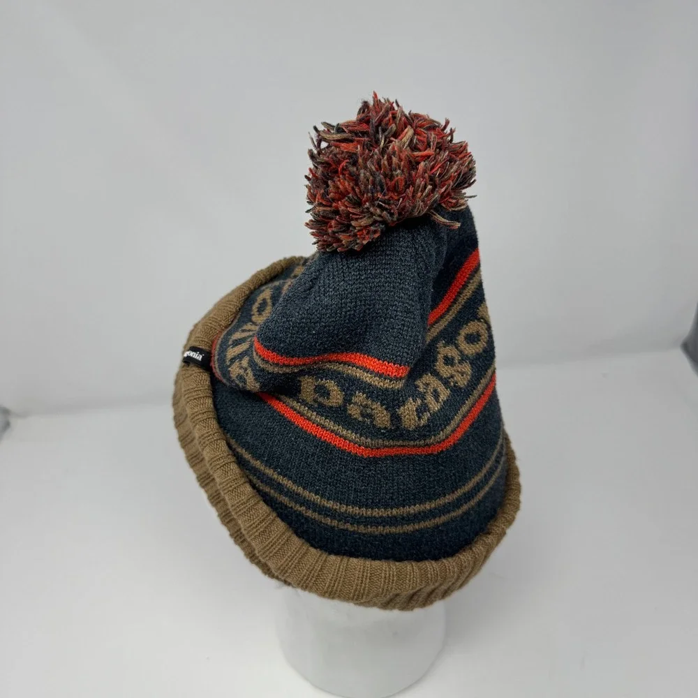 Patagonia Powder Town Beanie Hat Pom Pom Knit Blue Brown 29187 FA17 Mens